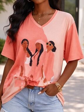 Women's Coral Graphic V-Neck Tee
